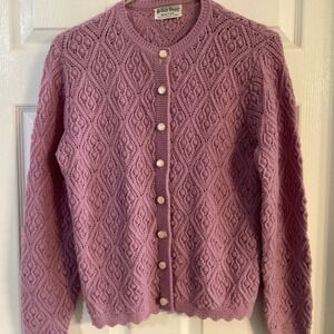 Vintage sm-M British Vogue Wintuk Cardigan Lavender Diamond Knit Button Up Women